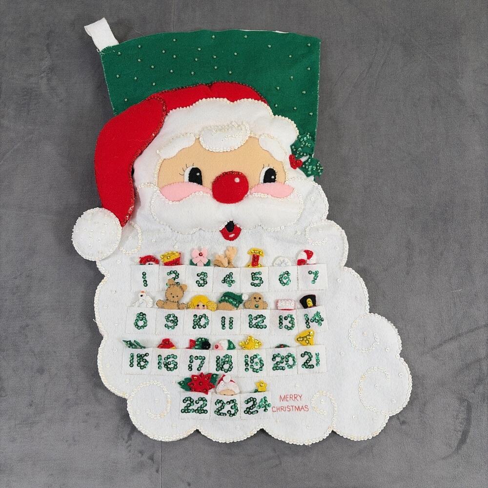 Bucilla 26" Felt Advent Calendar Sequin Santa Papa Noel 84784 2002 Complete
